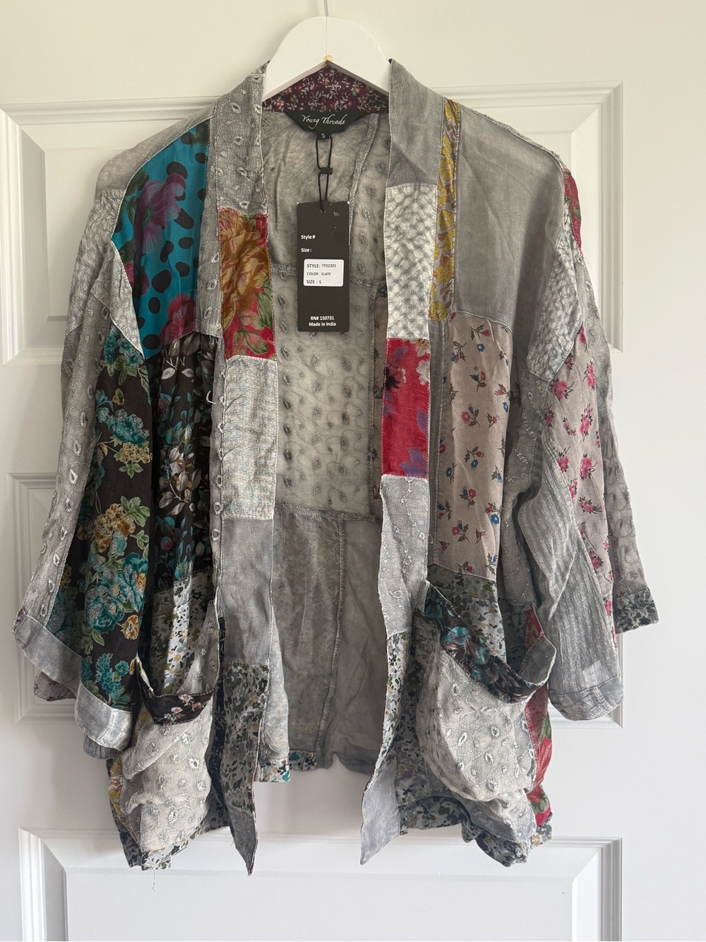 Young Threads Boho Sheer Patchwork Floral Kimono NWT Small